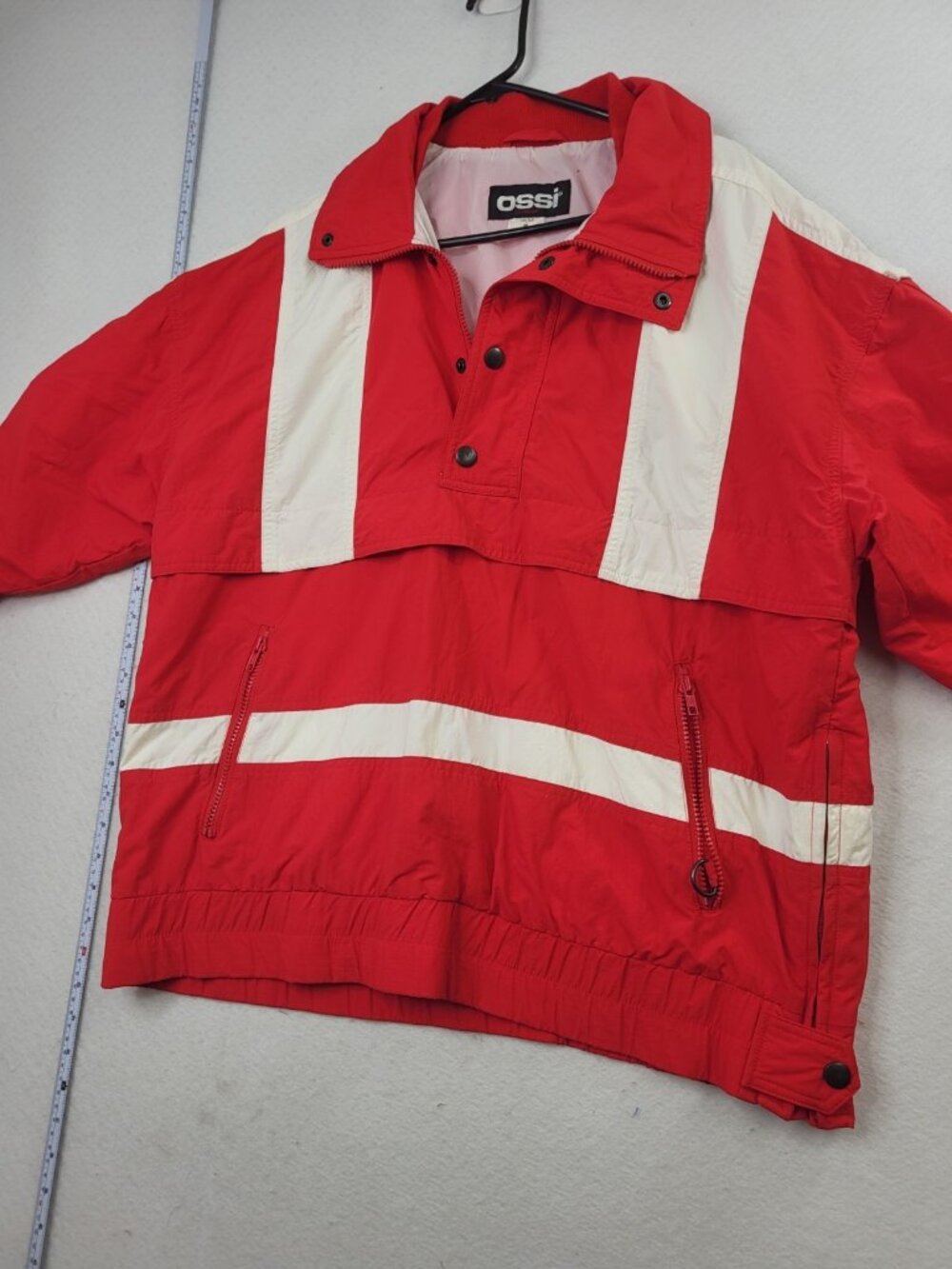 Vintage Ossi Skiwear Color Block Pullover Jacket Nylon Gorp Red Bold SZ M Shell